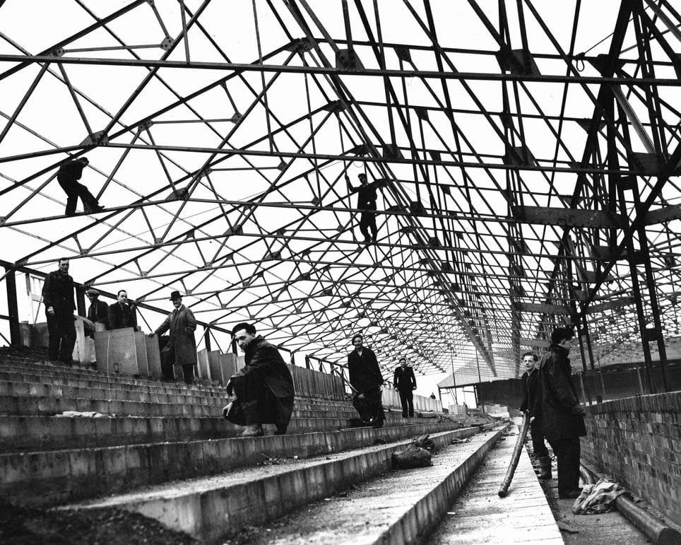 Workers constructing the new stand at Port Vale