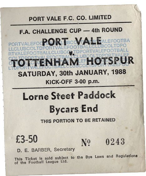 Port Vale v Tottenham Hotspur ticket, 1988