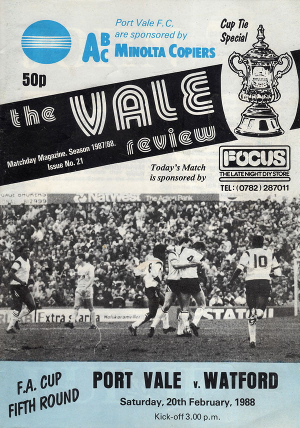 Port Vale v Watford programme, FA Cup 1988