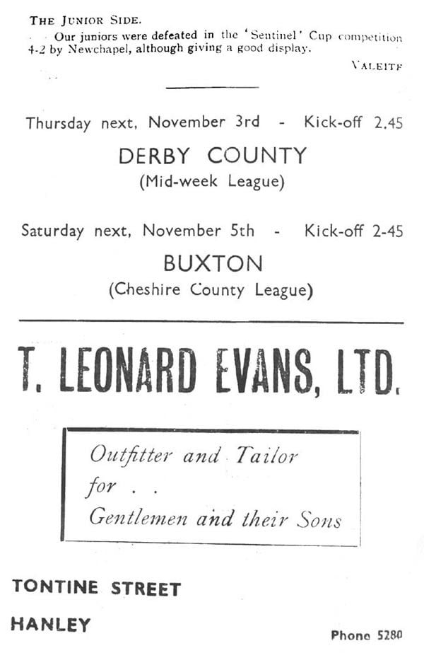 Port Vale v Brighton, 1949 - matchday programme