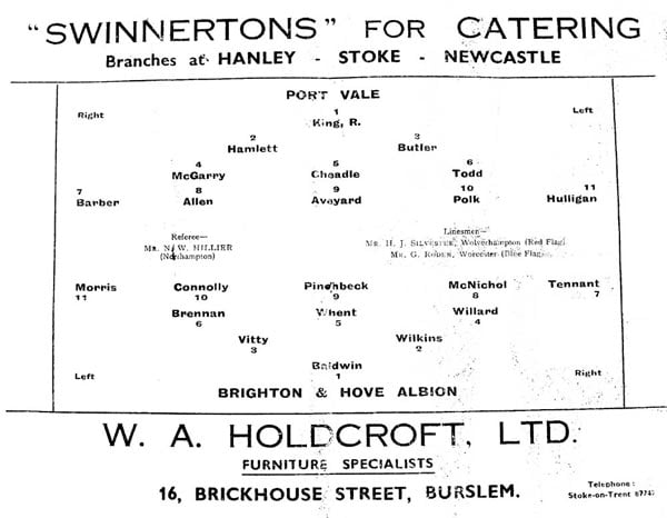 Port Vale v Brighton, 1949 - matchday programme