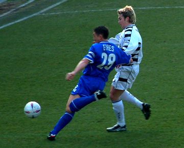 Steve McPhee in action against Oldham Athletic
