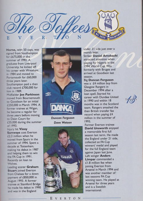 Port Vale v Everton matchday programme, FA Cup 4th round replay 1996
