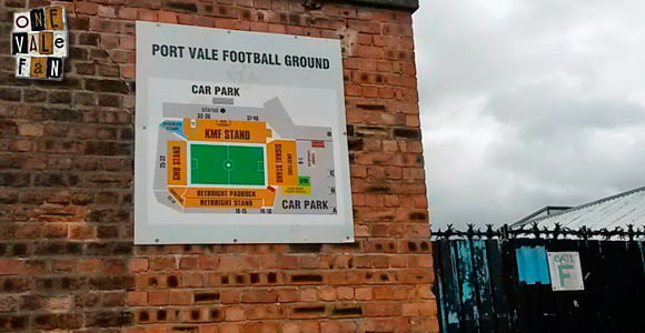 A sign at the Vale Park stadium