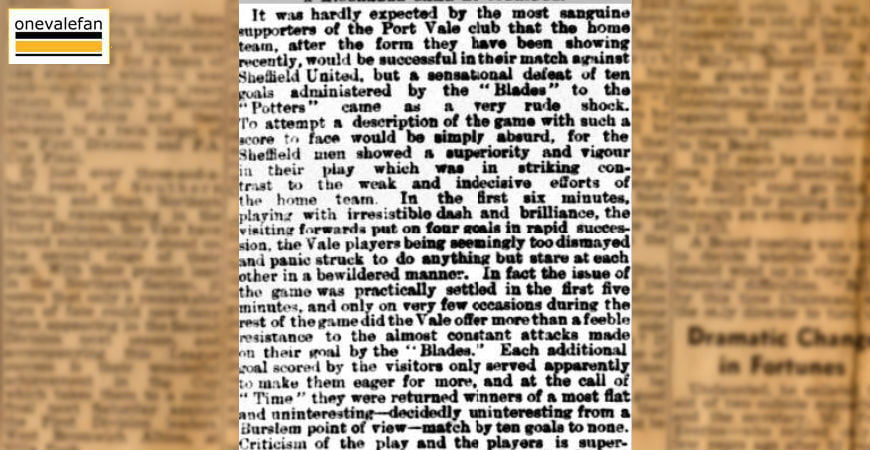 A clipping from 1892 reports on Port Vale's record defeat