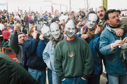 Port Vale fans with John Rudge masks at Swindon Town