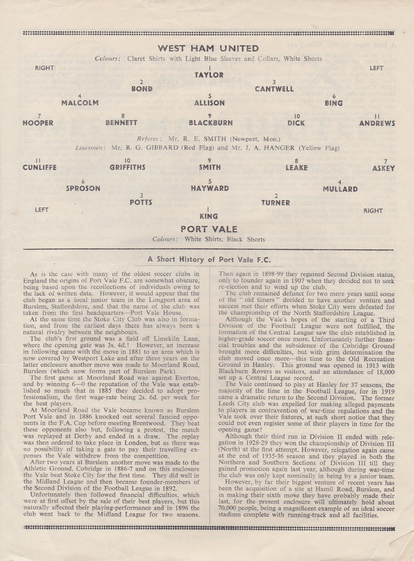 The teams and Port Vale history