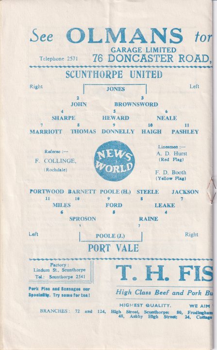 Scunthorpe United v Port Vale 1960