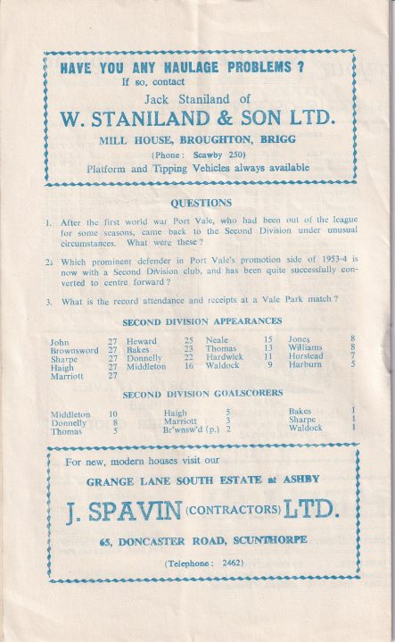 Scunthorpe United v Port Vale 1960
