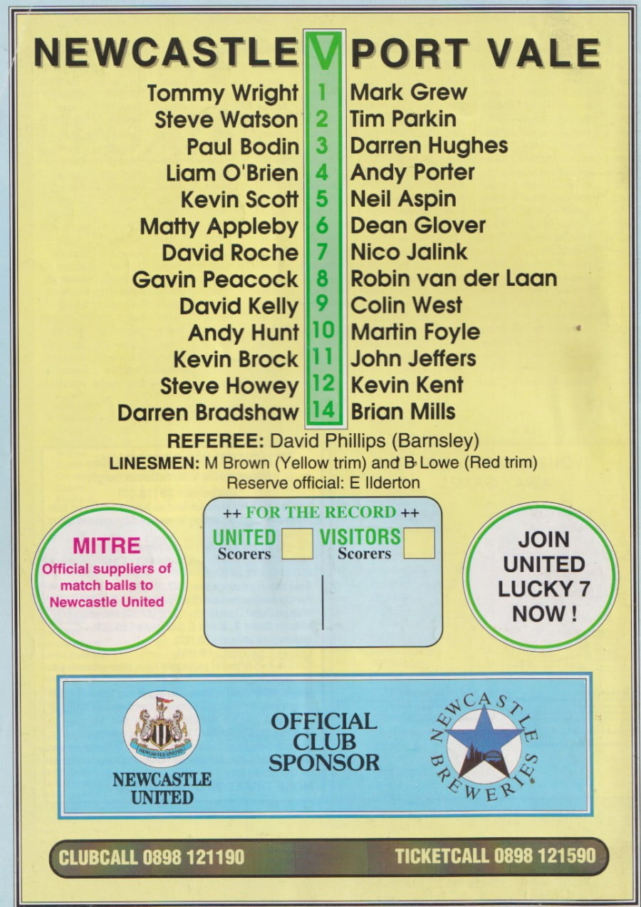 Newcastle United versus Port Vale, 1991