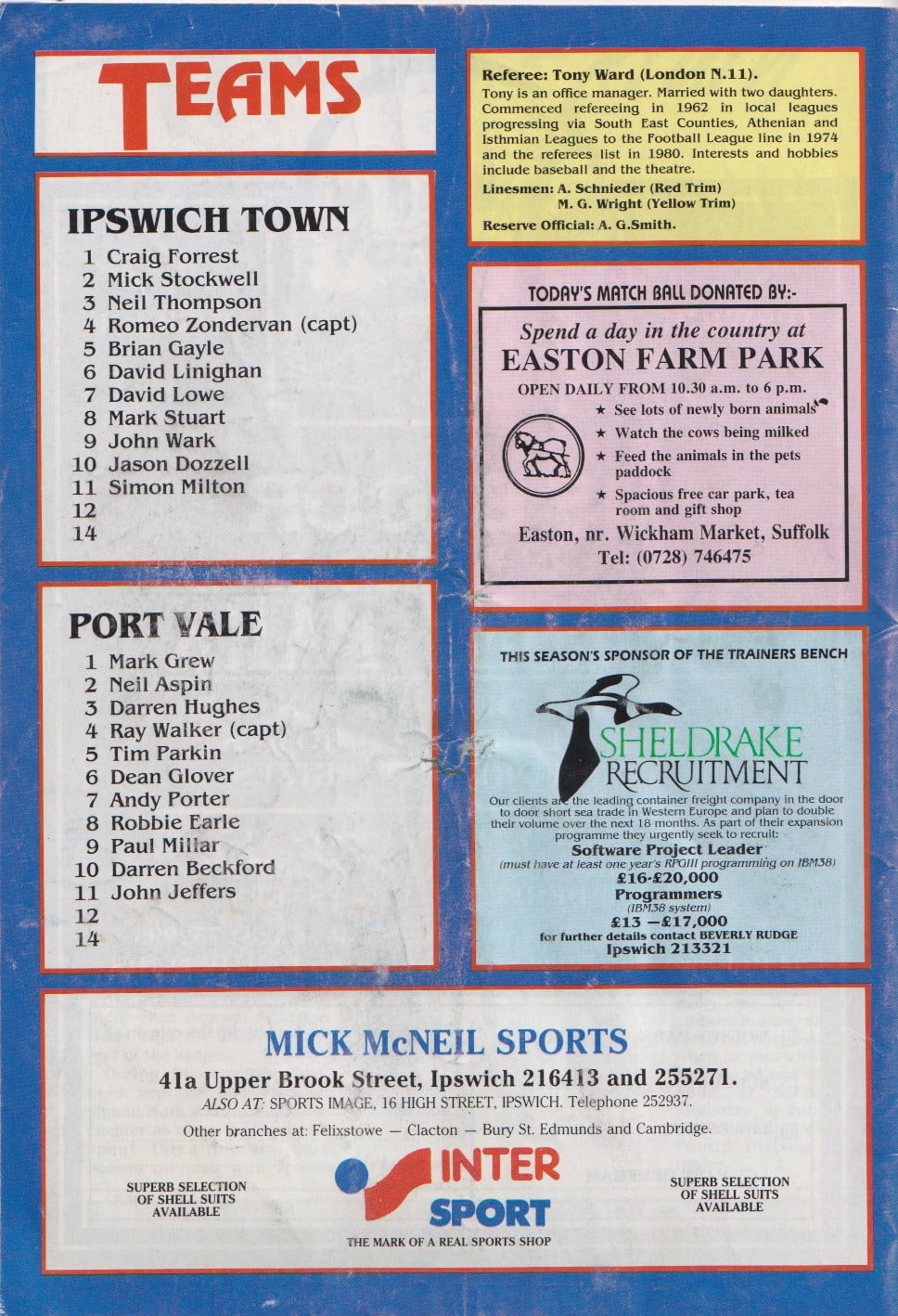 Ipswich Town v Port Vale programme,1990