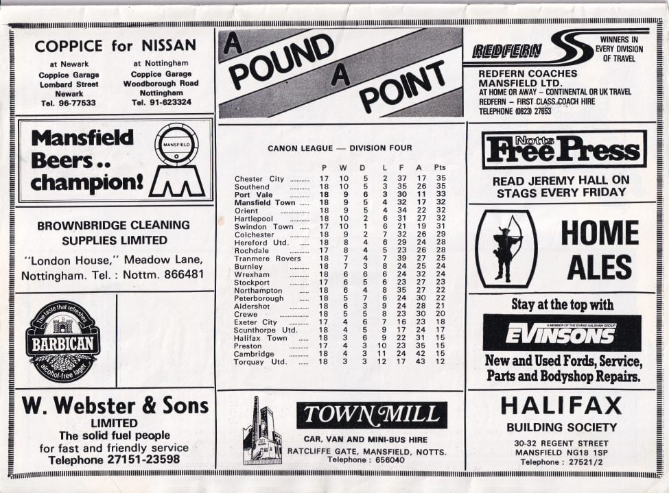 Mansfield Town v Port Vale programme, 1985