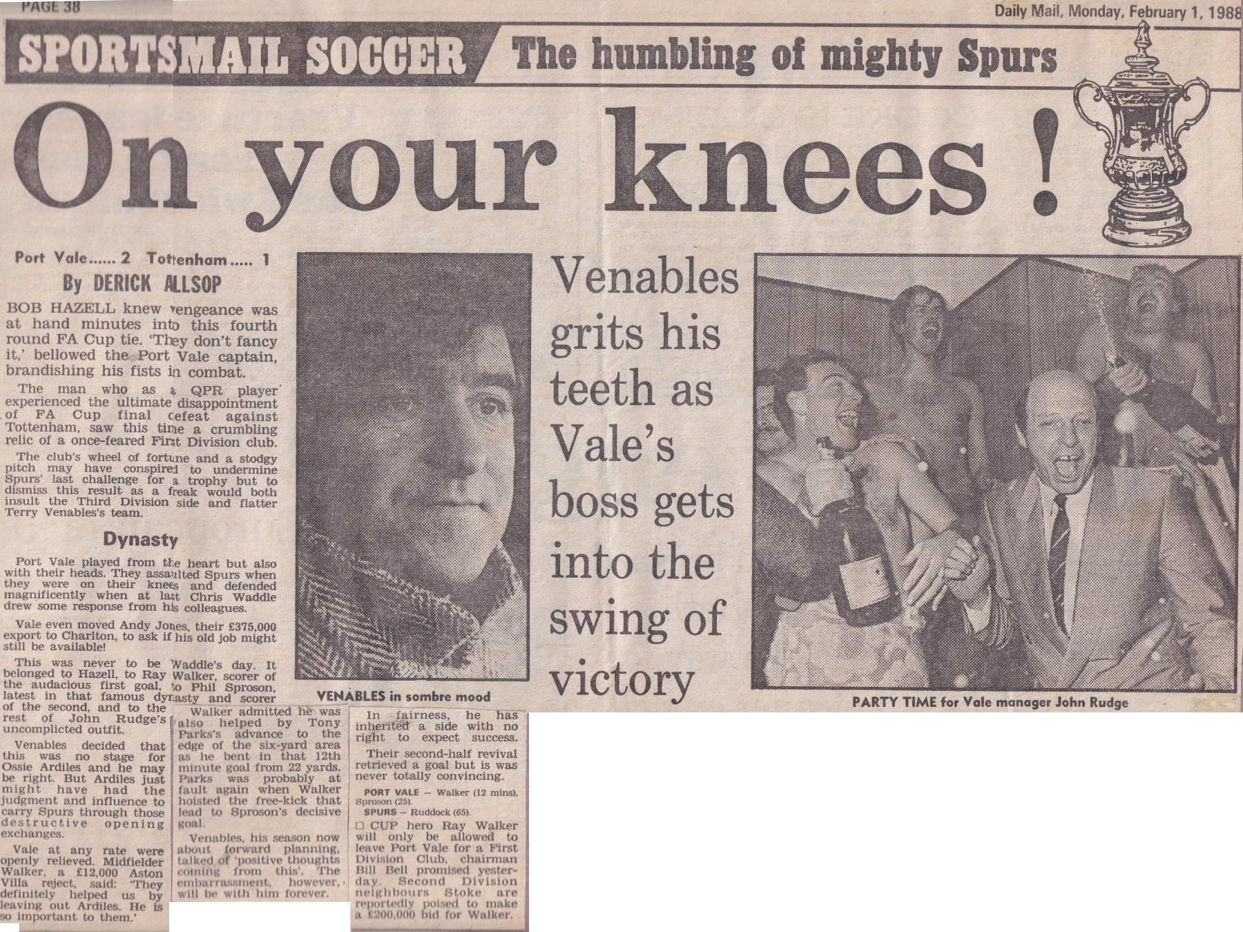 Daily Mail reprt of Port Vale 2-1 Spurs 1988
