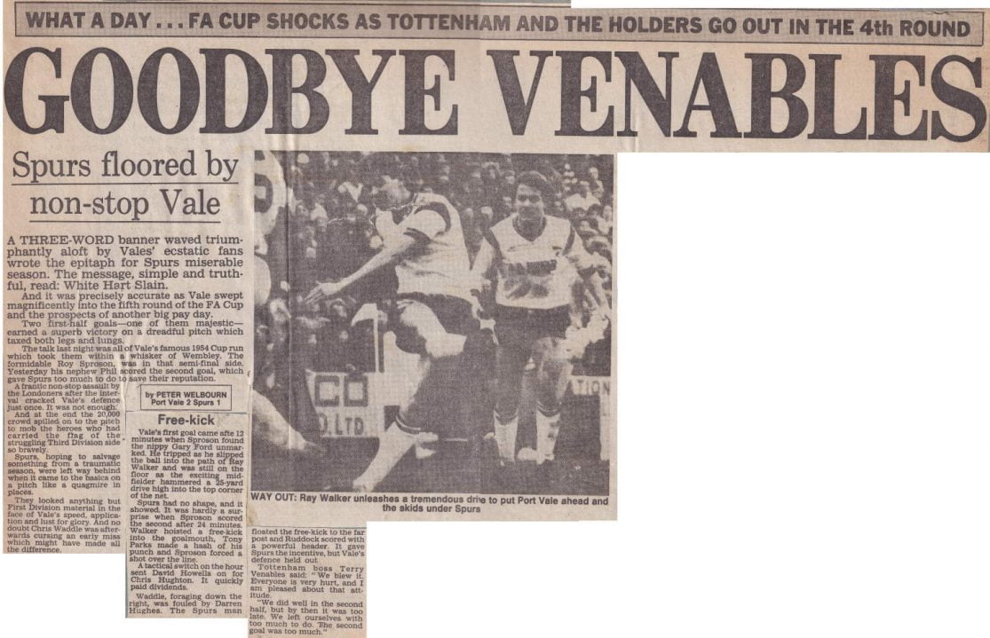 Match report on Port Vale 2-1 Spurs 1988