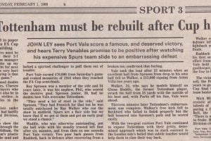 Telegraph report on Port Vale 2-1 Spurs, 1988