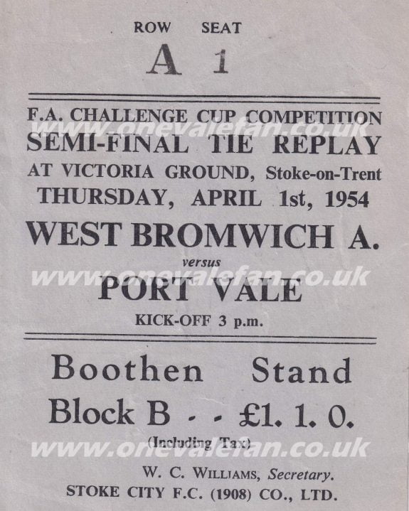 1954 FA Cup semi-final replay ticket
