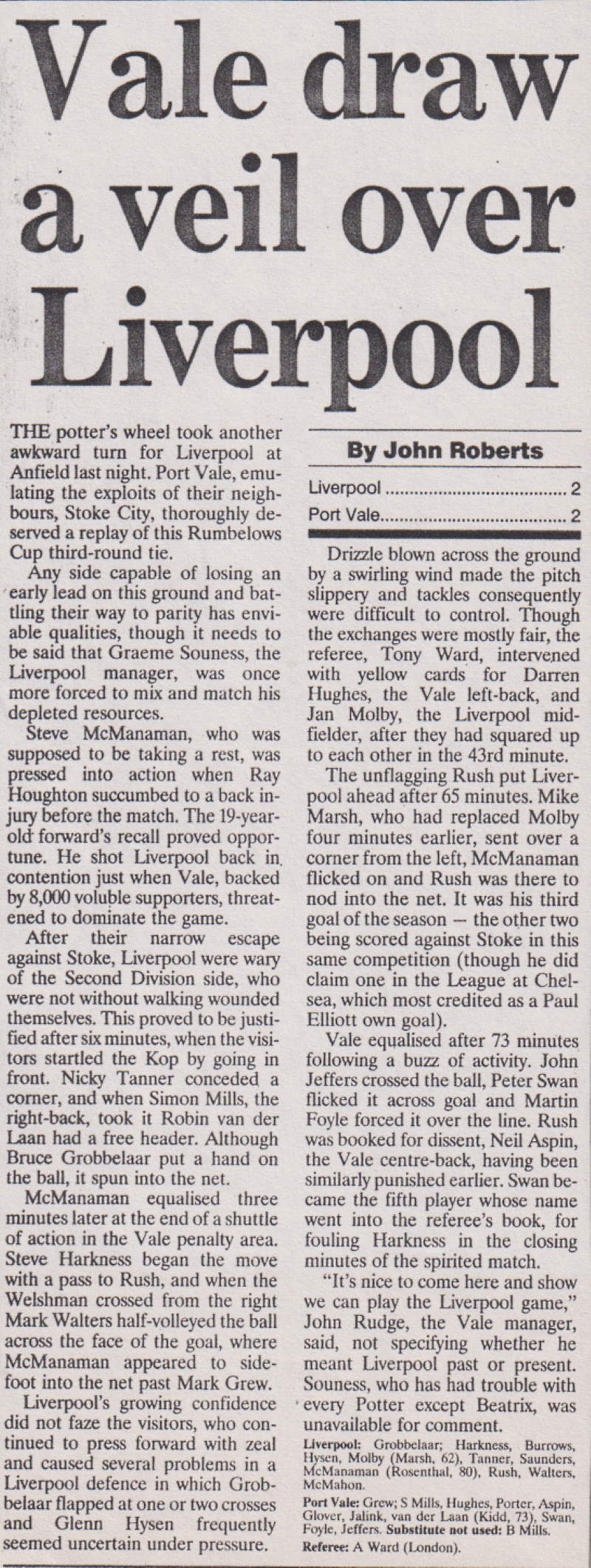 Liverpool 2-2 Port Vale - press clipping