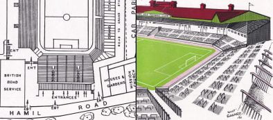Split image: the plans and artist's impression of Vale Park's Hamil End