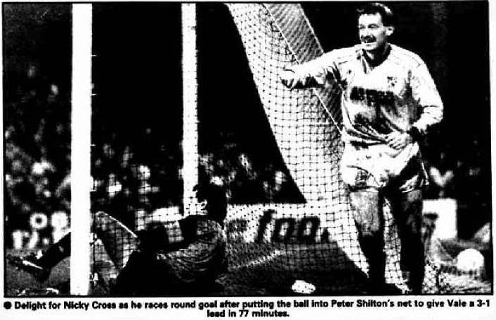 Nicky Cross' winning goal against Derby County - Sentinel press clipping
