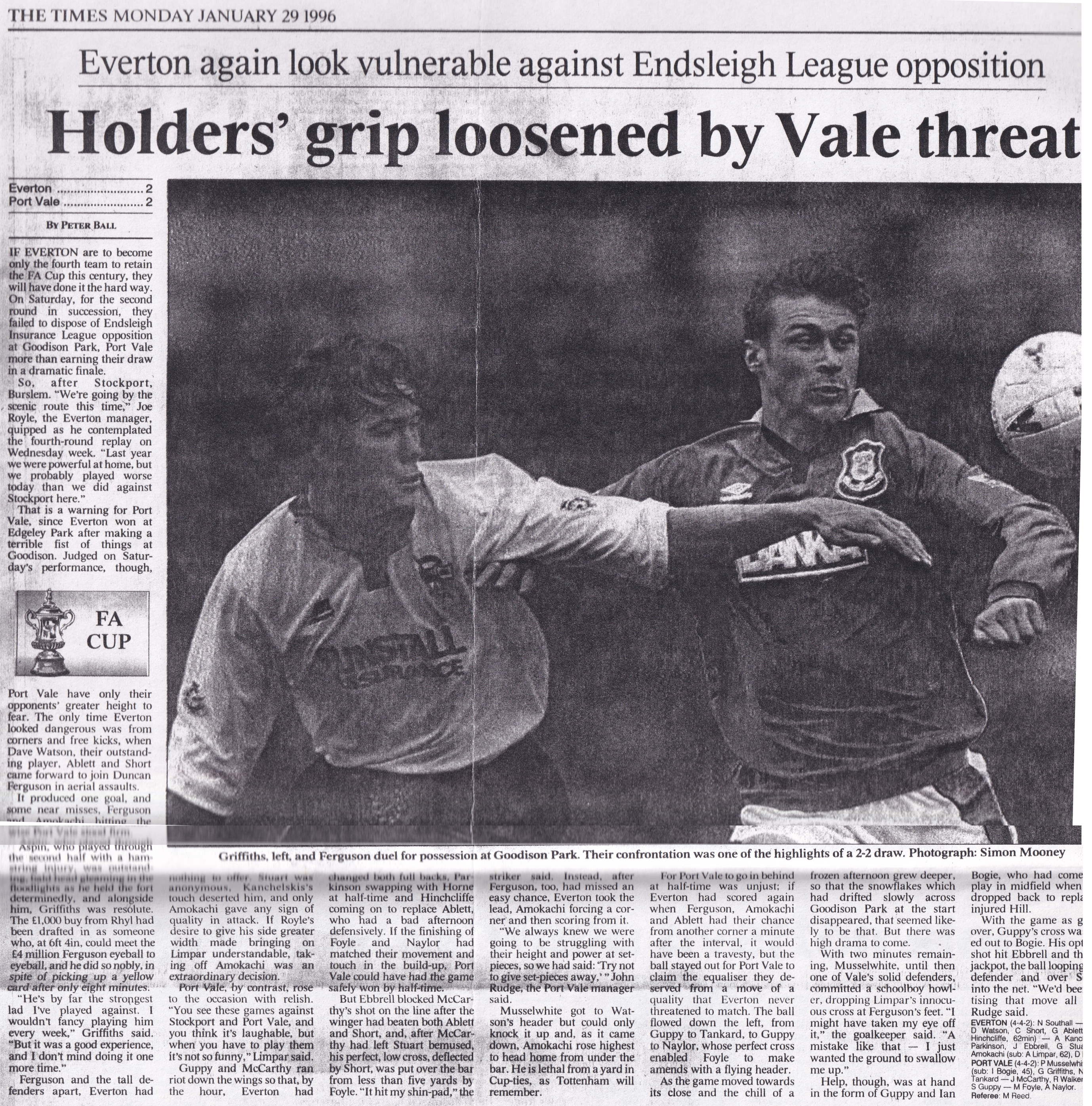 Everton 2-2 Port Vale press clipping: Holder's Grip Loosened by Vale threat