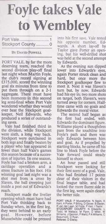 Press clipping: Port Vale 1-0 Stockport County, play-off semi-final second leg 1993