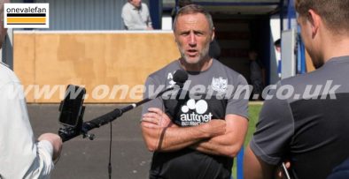 Coach Andy Crosby addresses the media - Newcastle Town v Port Vale friendly, 2021 - AS Photos