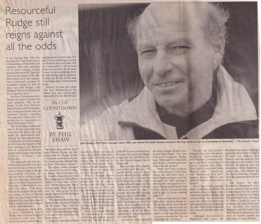 Vintage 1998 interview with Port Vale manager John Rudge